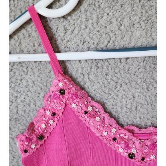 Yuka Women's Size PL Sleeveless Camisole Tank Top Beaded Sequin Lace Trim Pink - Picture 3 of 15
